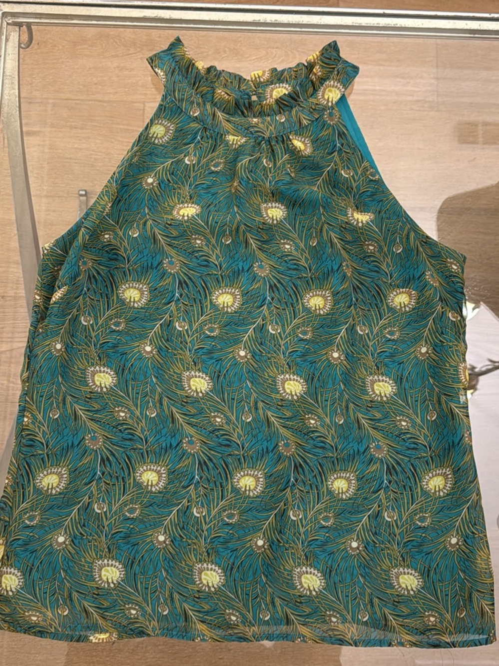 Liberty of London Teal Floral-Print Top with Yellow Accents